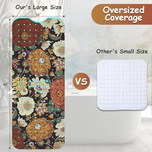 Bohemian Flower Bathtub Mat with Suction Cups and Drain Holes