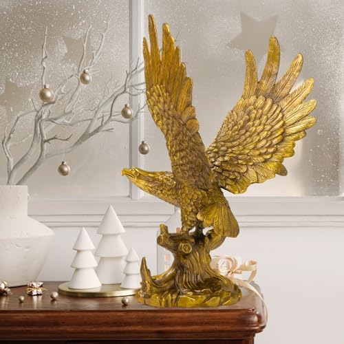 Golden Bronze Eagle Sculpture - 15-Inch Wildlife Art Statue