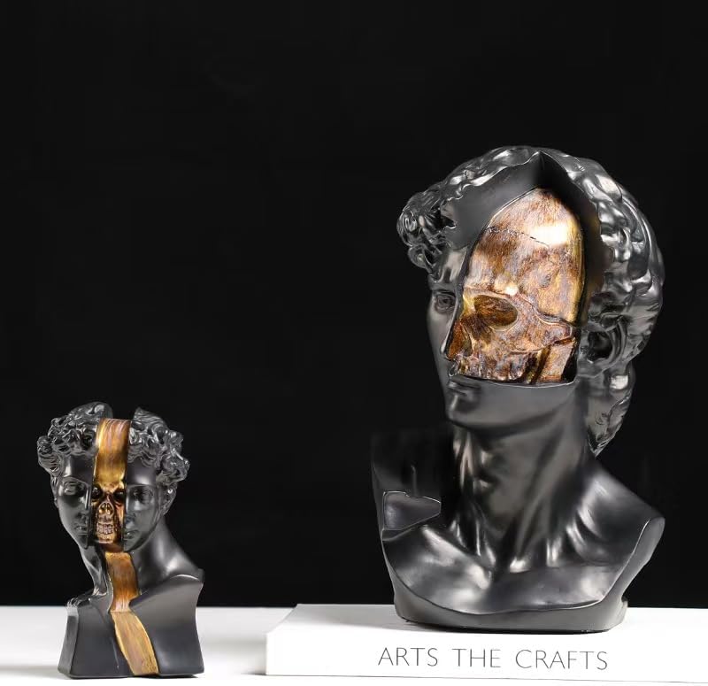 Creative Retro Minimalist David Bust Sculpture with Gold Skull Design