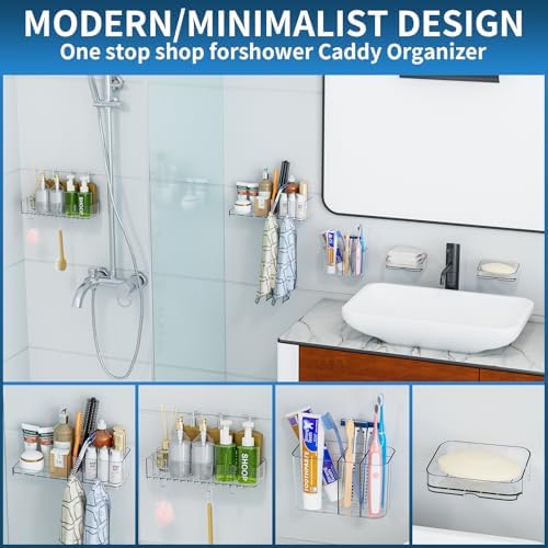 SuoXing 5-Pack Adhesive Shower Caddy with 6 Hooks