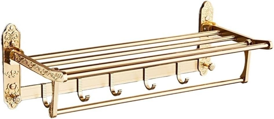 Foldable Bathroom Towel Rack with 7 Hooks and Carved Design