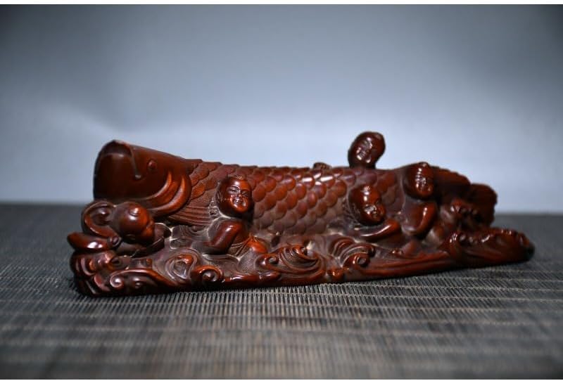 Handcrafted Boxwood Barracuda Fish Sculpture Pen Holder Decor