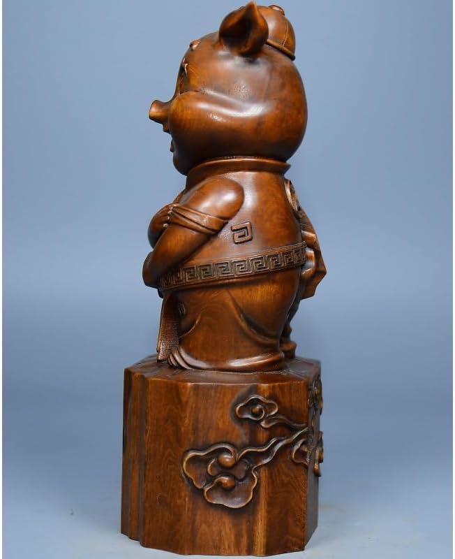 Handcrafted Boxwood Pig Wealth Statue Decor 1