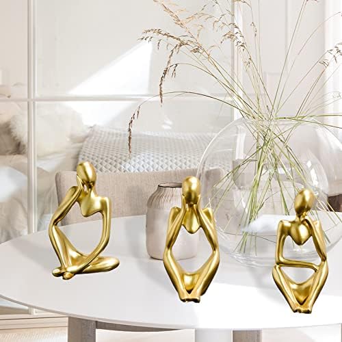 Gold Thinker Resin Statue 3Pcs Modern Art Decor