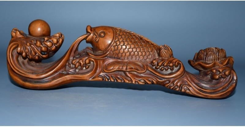 LimpaC Mini Boxwood Fish Lotus Statue Sculpture