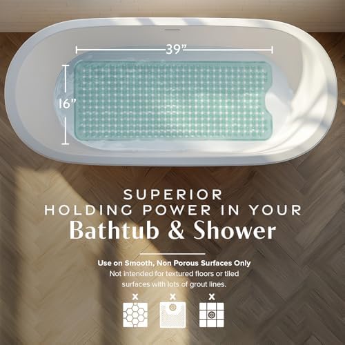 SlipX Solutions Power Grip 39x16 Bathtub Mat Clear Light Green