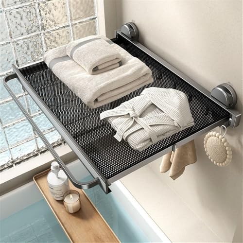 Extendable Suction Cup Towel Rack with Rod and Hooks