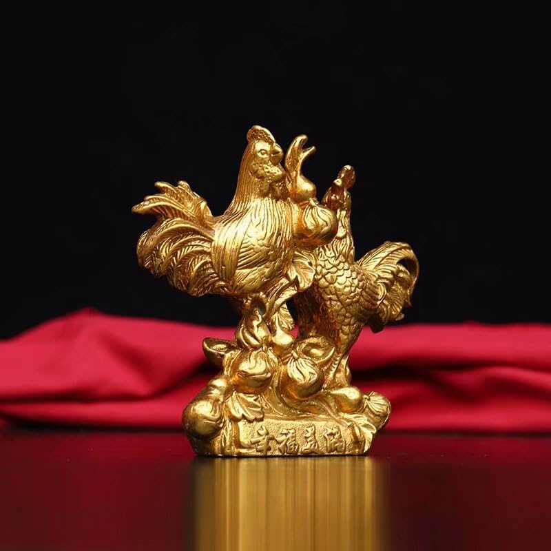 Julrybox Brass Chicken Feng Shui Statue