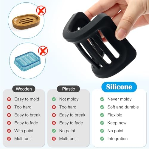 Topsky 2Pcs Silicone Soap Dish Holder Non-Slip Black Design
