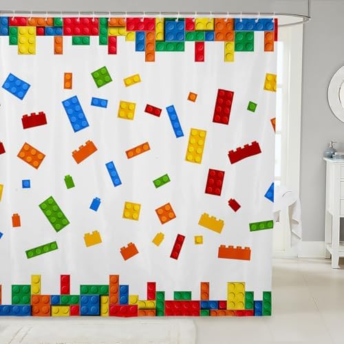 Erosebridal 3D Building Blocks Shower Curtain Set
