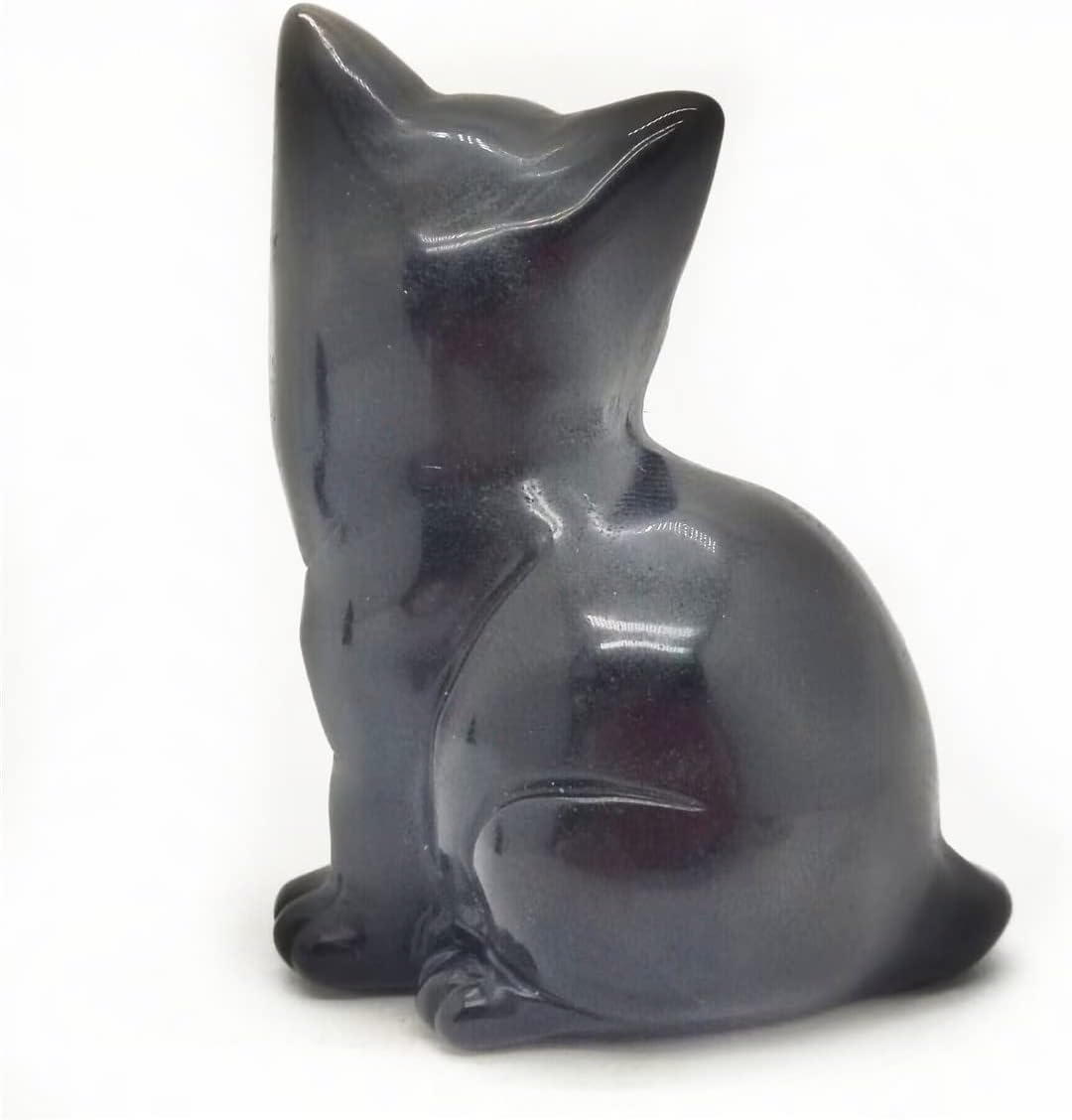 Natural Obsidian Cat Skull Reiki Healing Statue