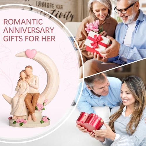 Vofstand Romantic Couples Figurine - Eternal Love Moon Roses Resin Statue