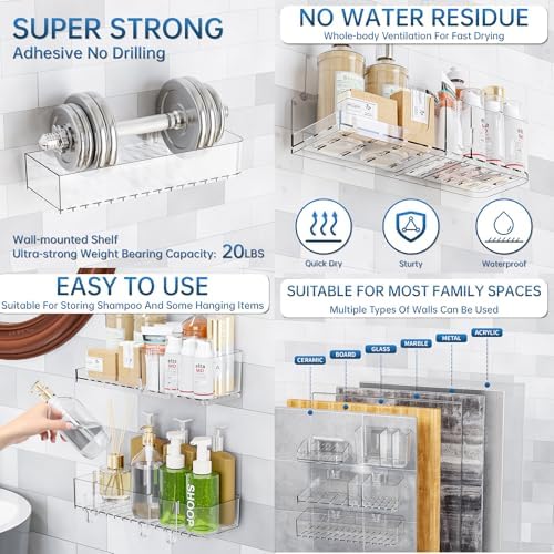 SuoXing 5-Pack Adhesive Shower Caddy with 6 Hooks