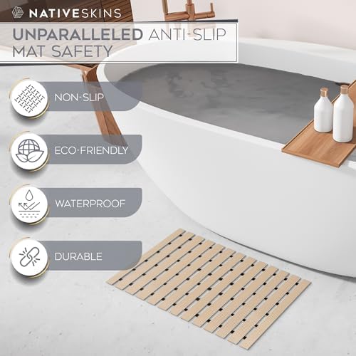 NativeSkins Faux Bamboo Bath Mat - Non-Slip Waterproof 169 x 307 in Teak