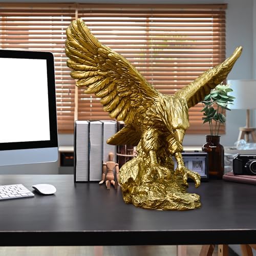 Golden Resin Flying Wild Eagle Statue - Perfect Home Office Decor