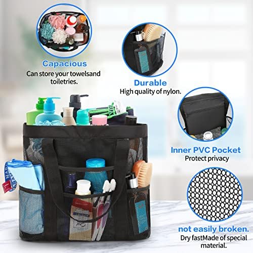 HAOGUAGUA Large Mesh Shower Caddy - 8 Side Pockets Durable Quick Drying Black