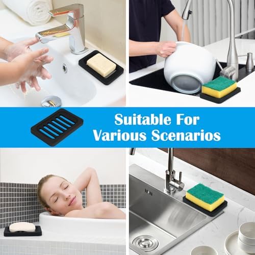 Topsky 2Pcs Silicone Soap Dish Holder Non-Slip Black Design