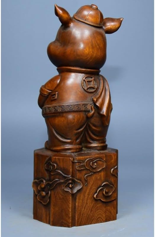 Handcrafted Boxwood Pig Wealth Statue Decor 1