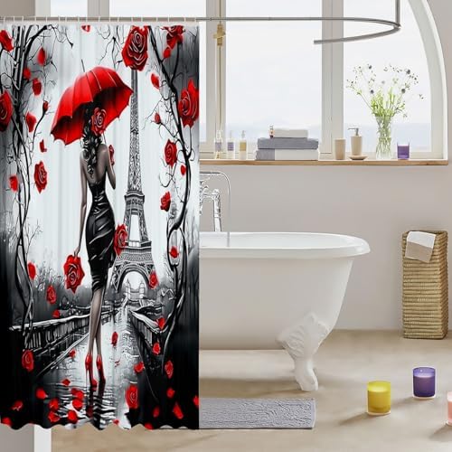 Erosebridal Black Girls Rose Floral Shower Curtain Set 72x72