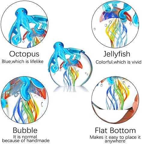 QFkris Colorful Octopus Jellyfish Collectible Glass Sculpture