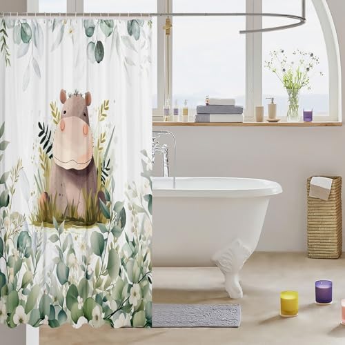 Erosebridal Cute Hippo Shower Curtain for Kids