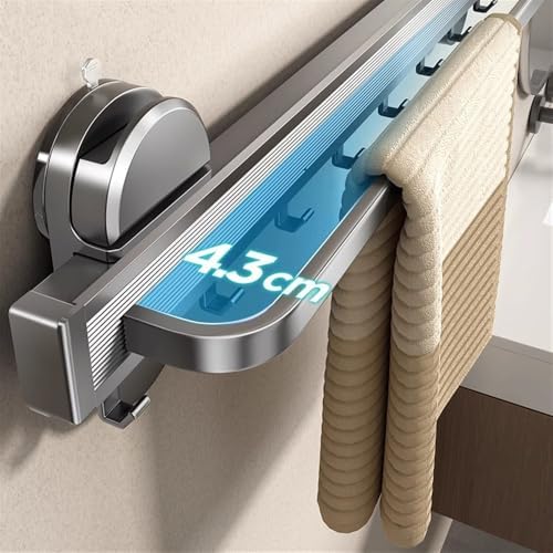 Extendable Suction Cup Towel Rack with Rod and Hooks