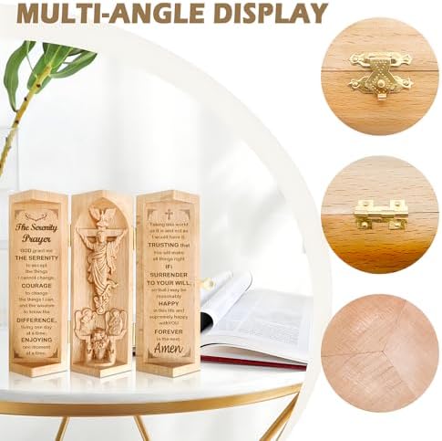 Gnrlfor Openable Wooden Jesus Statue with Serenity Prayer