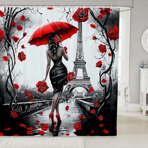 Erosebridal Black Girls Rose Floral Shower Curtain Set 72x72