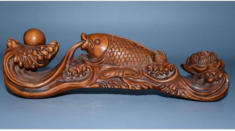 LimpaC Mini Boxwood Fish Lotus Statue Sculpture