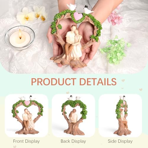 Romantic Couple Anniversary Figurine - Heart-Shaped Tree with Doves Resin Statue