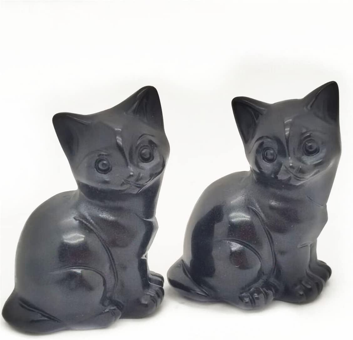 Natural Obsidian Cat Skull Reiki Healing Statue