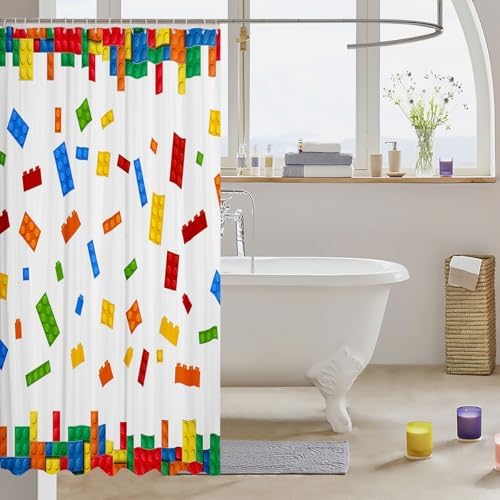 Erosebridal 3D Building Blocks Shower Curtain Set