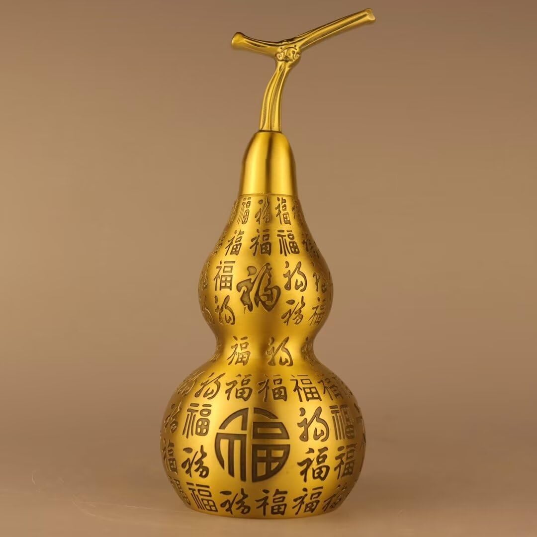 Chinese Gourd Feng Shui Charm Brass Sculpture Decor
