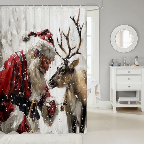Erosebridal Christmas Elk Waterproof Shower Curtain