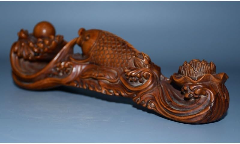 LimpaC Mini Boxwood Fish Lotus Statue Sculpture