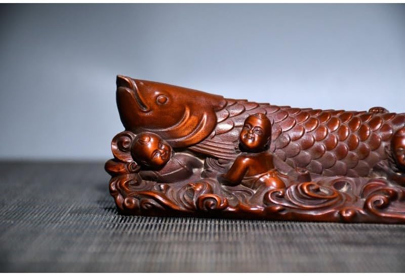 Handcrafted Boxwood Barracuda Fish Sculpture Pen Holder Decor