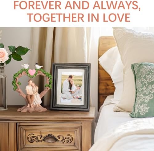 Romantic Couple Anniversary Figurine - Heart-Shaped Tree with Doves Resin Statue