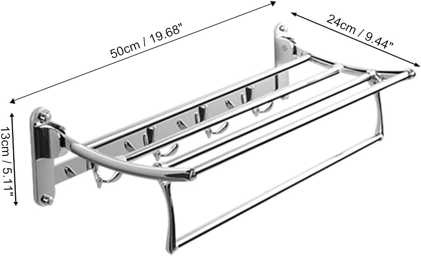 Bathroom Towel Rack 19 Inches Foldable Wall Mounted Double Holder