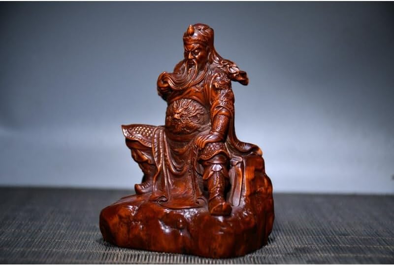 LimpaC Boxwood Guan Gong Yu Warrior God Statue Handcrafted Meditating Sculpture