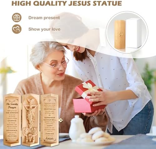 Gnrlfor Openable Wooden Jesus Statue with Serenity Prayer