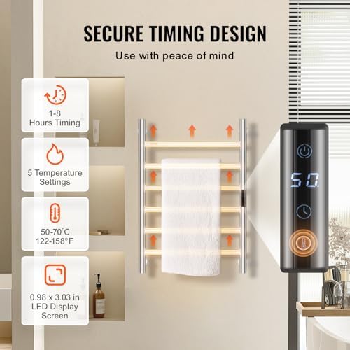VEVOR 6 Bars Towel Warmer Rack with Timer