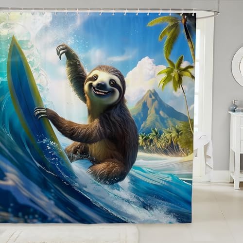 Erosebridal Surfing Sloth Shower Curtain Set 72x72