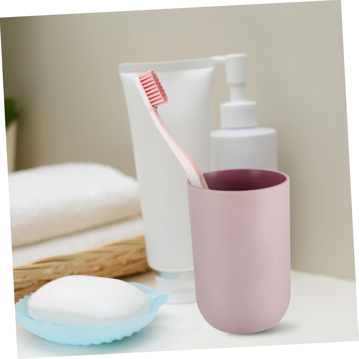 LABRIMP Toothbrush Cups 4 Pack Plastic Mugs Modern Minimalist Design