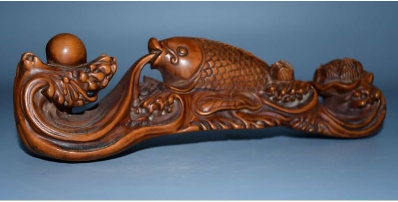LimpaC Mini Boxwood Fish Lotus Statue Sculpture