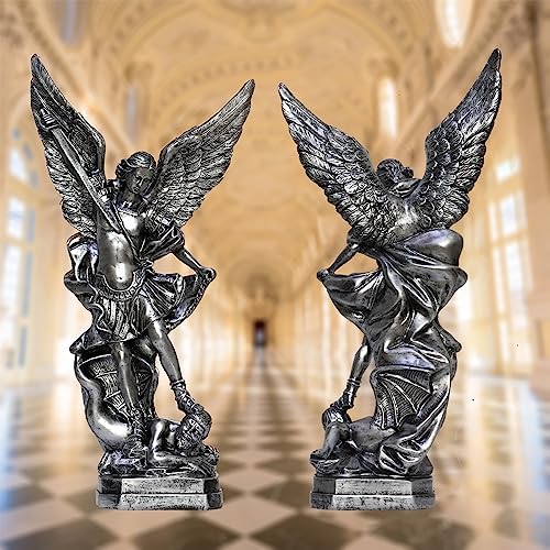 125in St Michael Statue Religious Sculpture Silver Bronze Resin