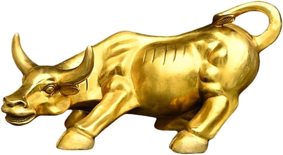 Julrybox Chinese Brass Wealth Bull Statue Decor