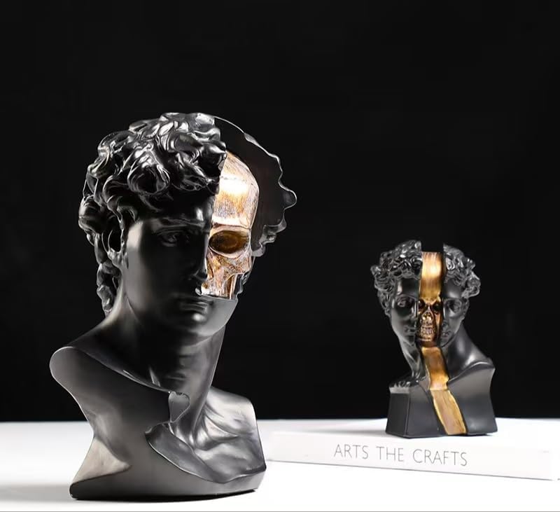 Creative Retro Minimalist David Bust Sculpture with Gold Skull Design