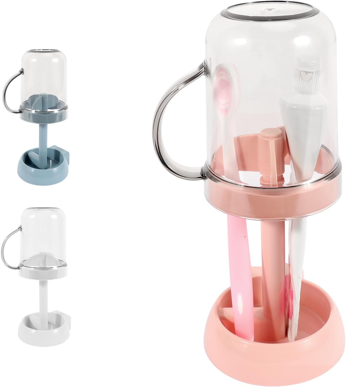 Pink Toothbrush Holder with Cup Cover 3 Slots