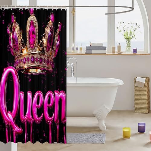 Pink Princess Crown 3D Glitter Shower Curtain Set