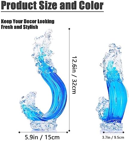 Blue Hand Blown Glass Ocean Wave Statue